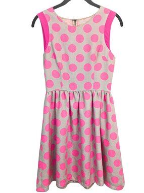 WOMEN'S ANIINA TAN AND NEON PINK POLKA DOT SLEEVELESS DRESS - SIZE S